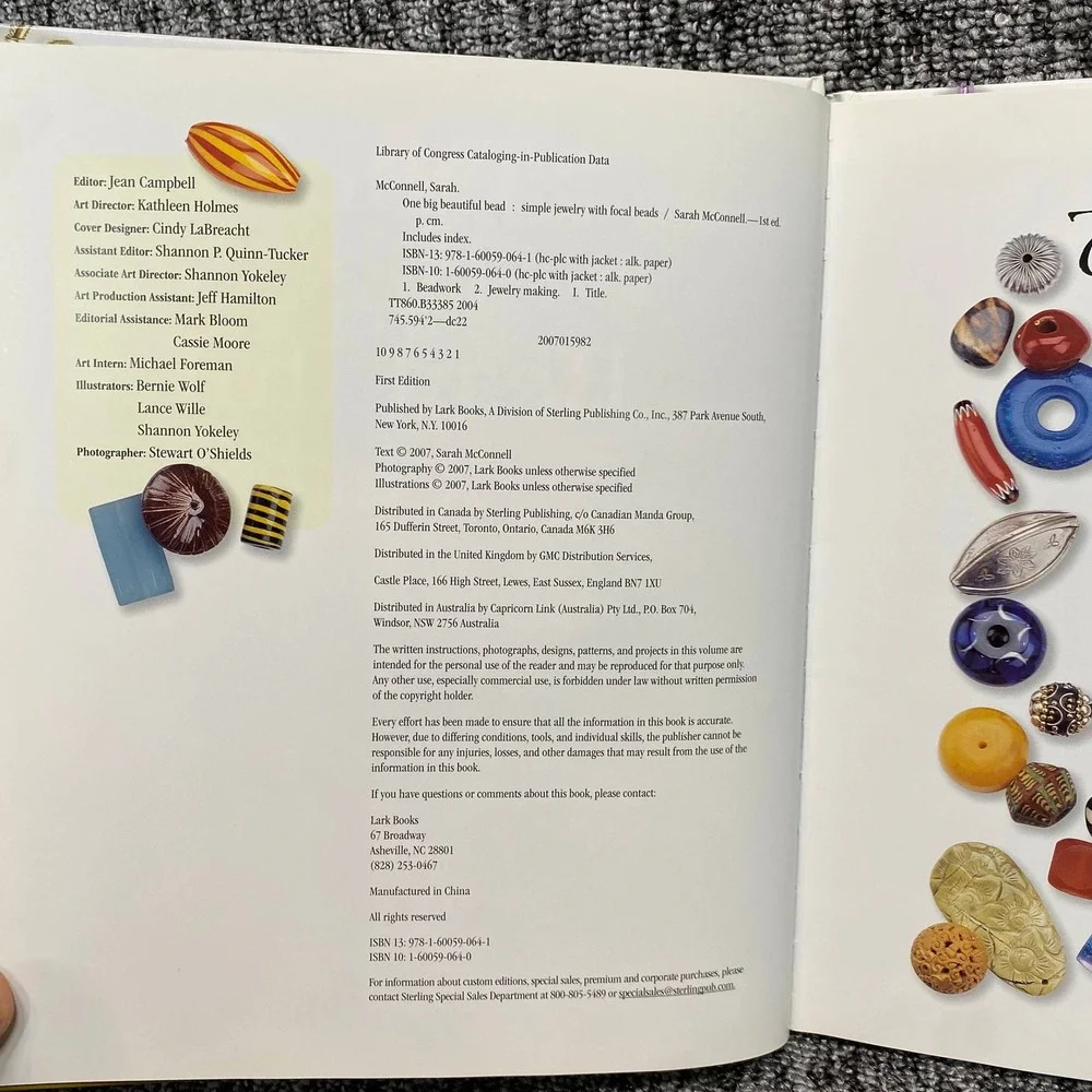 Lark Books One Big Beautiful Bead Sarah McConnell Hardcover Jewelry Making Craft